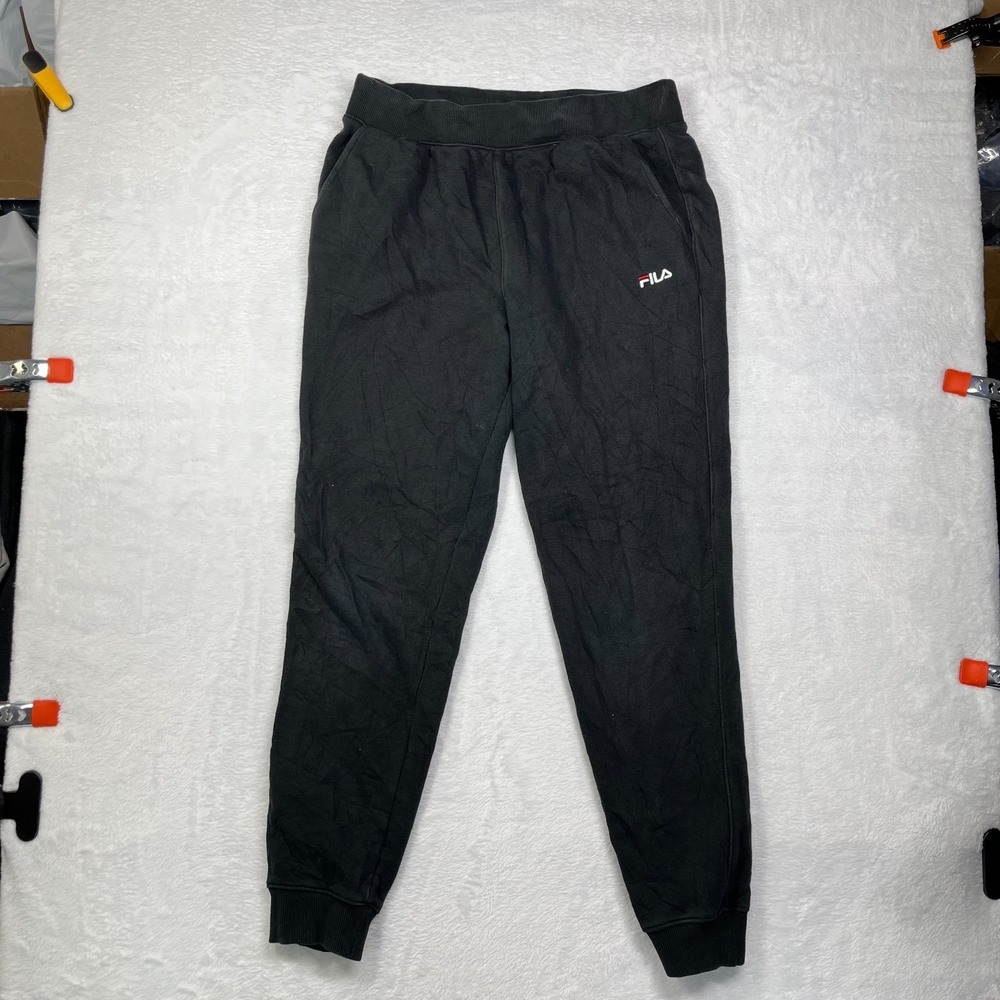 Fila Jogger Pants Womens M Black Cotton Fleece High Rise Gym Training Athletic